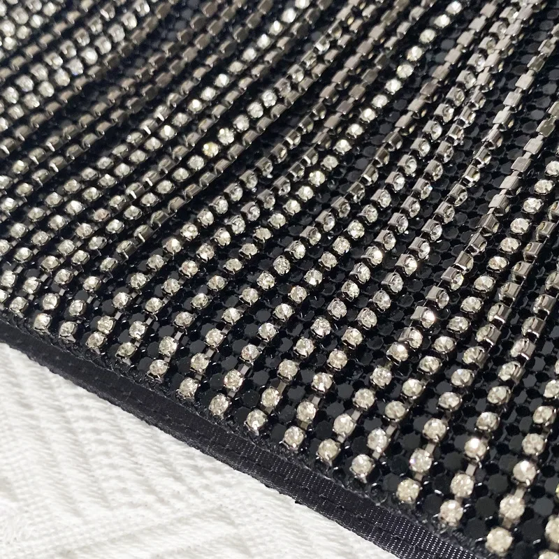 Fashion Shining Rhinestone Tassel Chain Handbags For Women Trendy Black Silver Color Square Shoulder Bags Female Daily Handbags