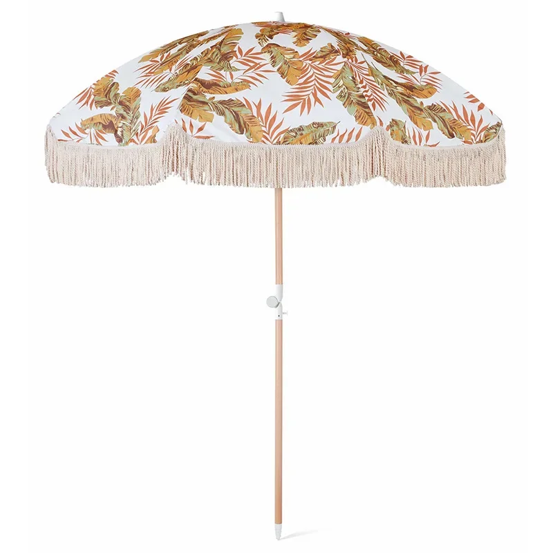 

UV sun protect high quality outdoor parasol garden umbrella beach tassels Custom logo with fringe