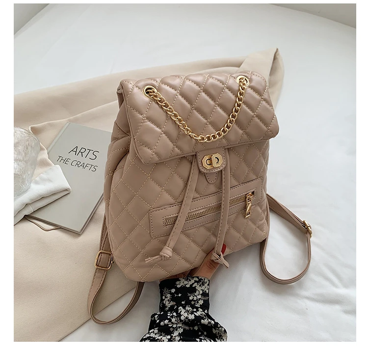 2022 Backpack for Women Brand Design Luxury Embroidered Diamond Shape Soft PU Leather Backpack Female Casual Small Backpack