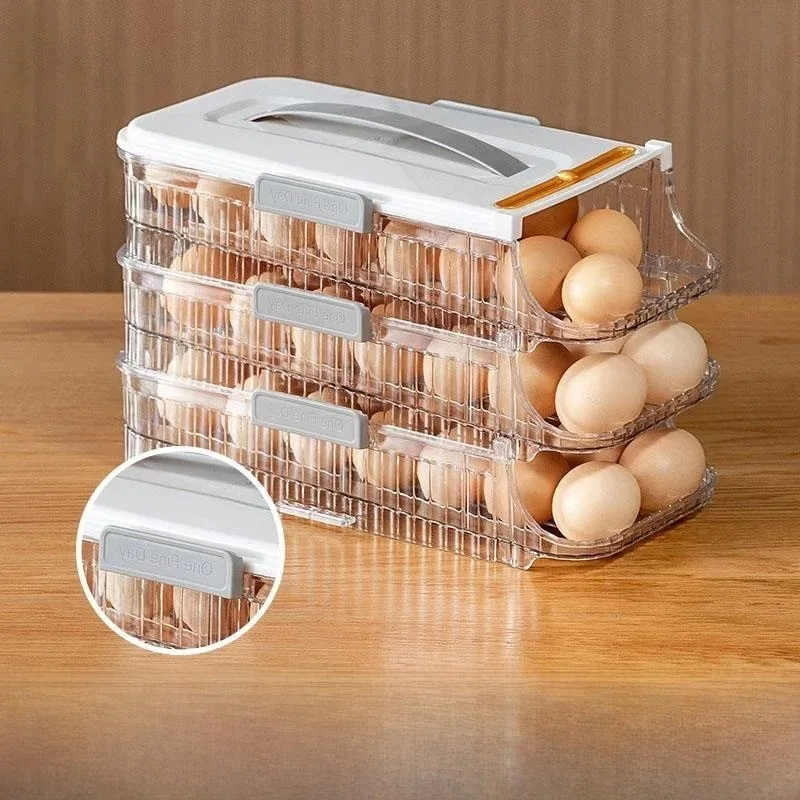New Rolling Egg Storage Box Frie Side Door Egg Carton Holder Preservation Box Kitchen Organization Tool Pure Color Nordic Sle