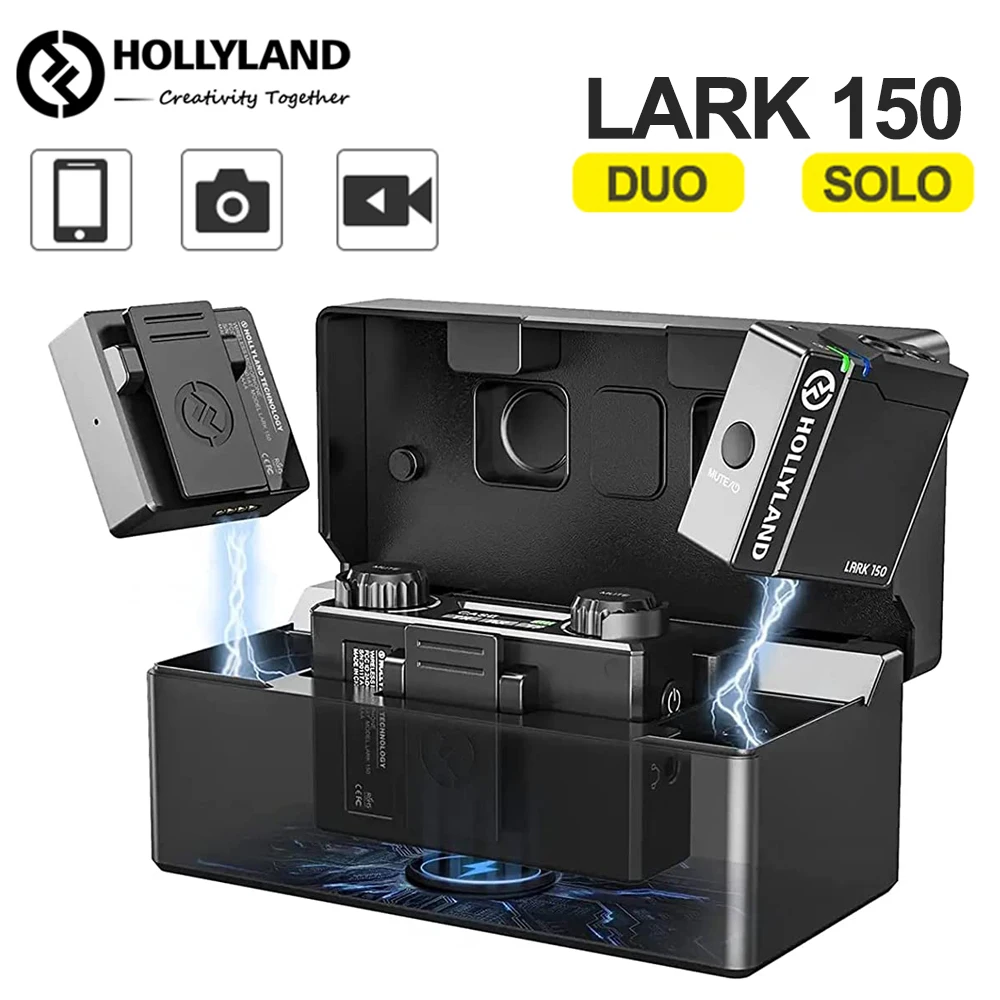 

Hollyland Lark 150 беспроводной нагрудный микрофон, профессиональный петличный микрофон с шумоподавлением и зарядной коробкой для DSLR iPhone Android