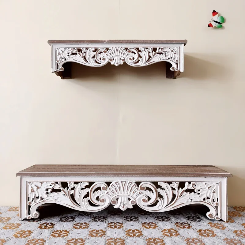 French wood shelf wall shelf Moroccan carved balcony wall hanger retro garden decoration word baffle 2