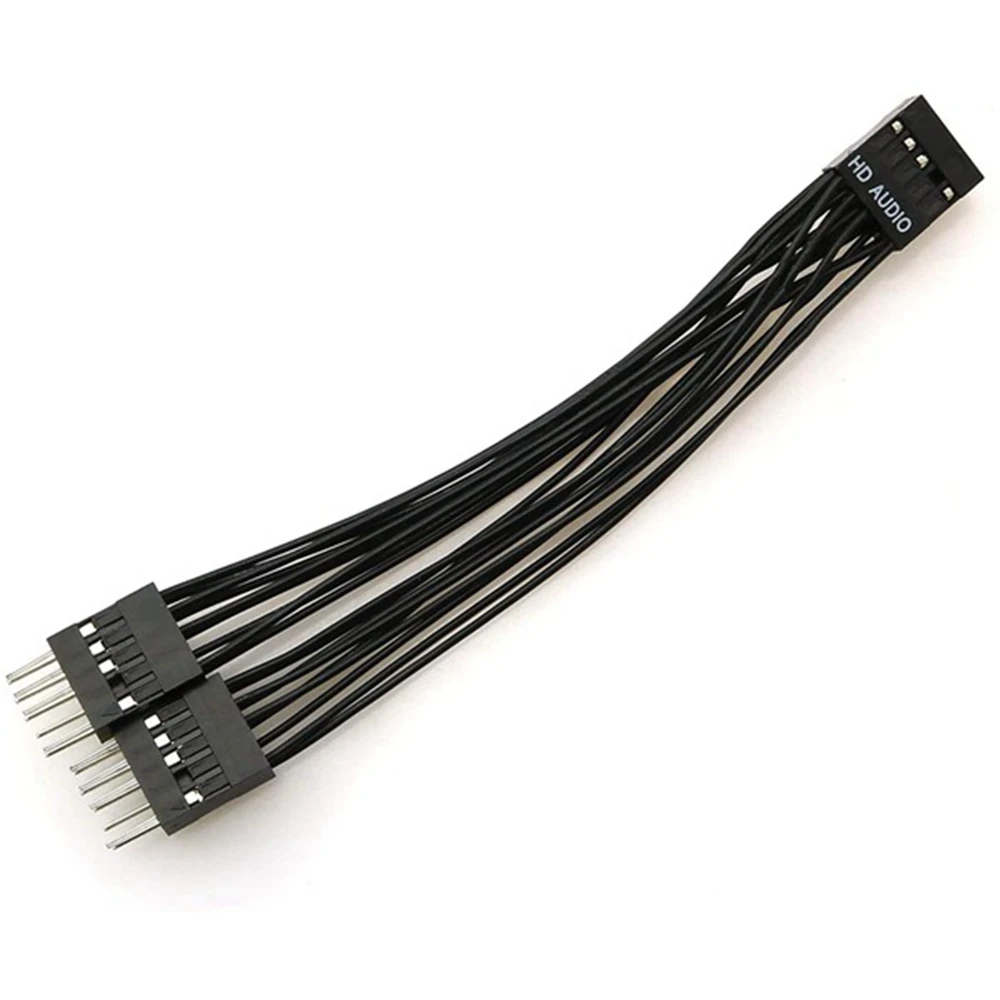 마더보드 오디오 HD 익스텐션 케이블, 9 핀, 1 암-2 수 Y 스플리터 케이블, PC DIY용 블랙, 10cm