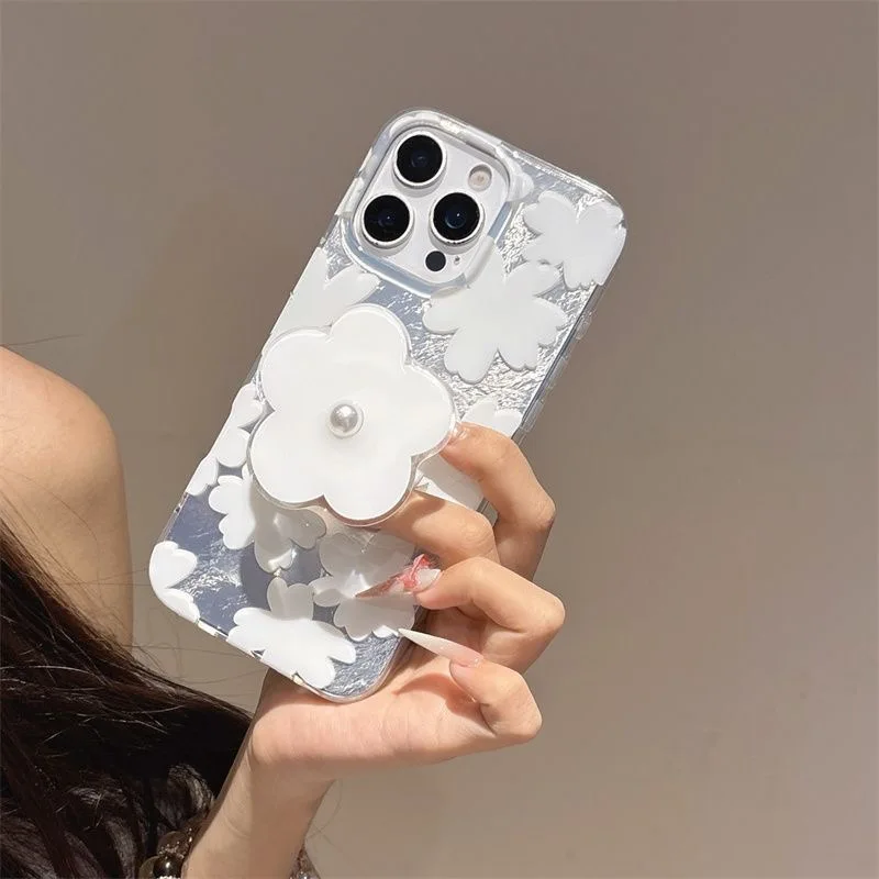 White Flower Grip Tok Holder with Dazzle Lustre Lining
