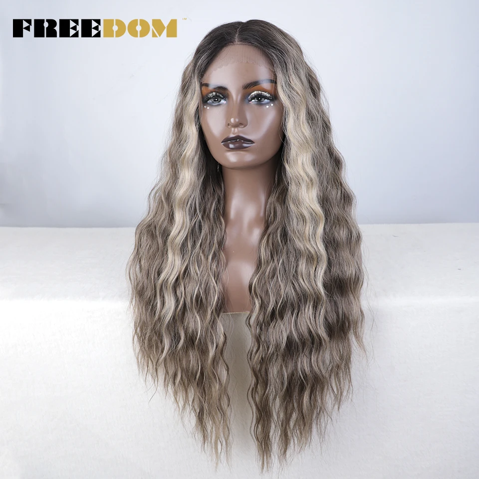 Synthetic Wig FREEDOM Synthetic Lace Front Wigs For Women 30 inches Curly Lace Wig Ombre Blonde Ginger Women's Cosplay Wigs Heat Resistant