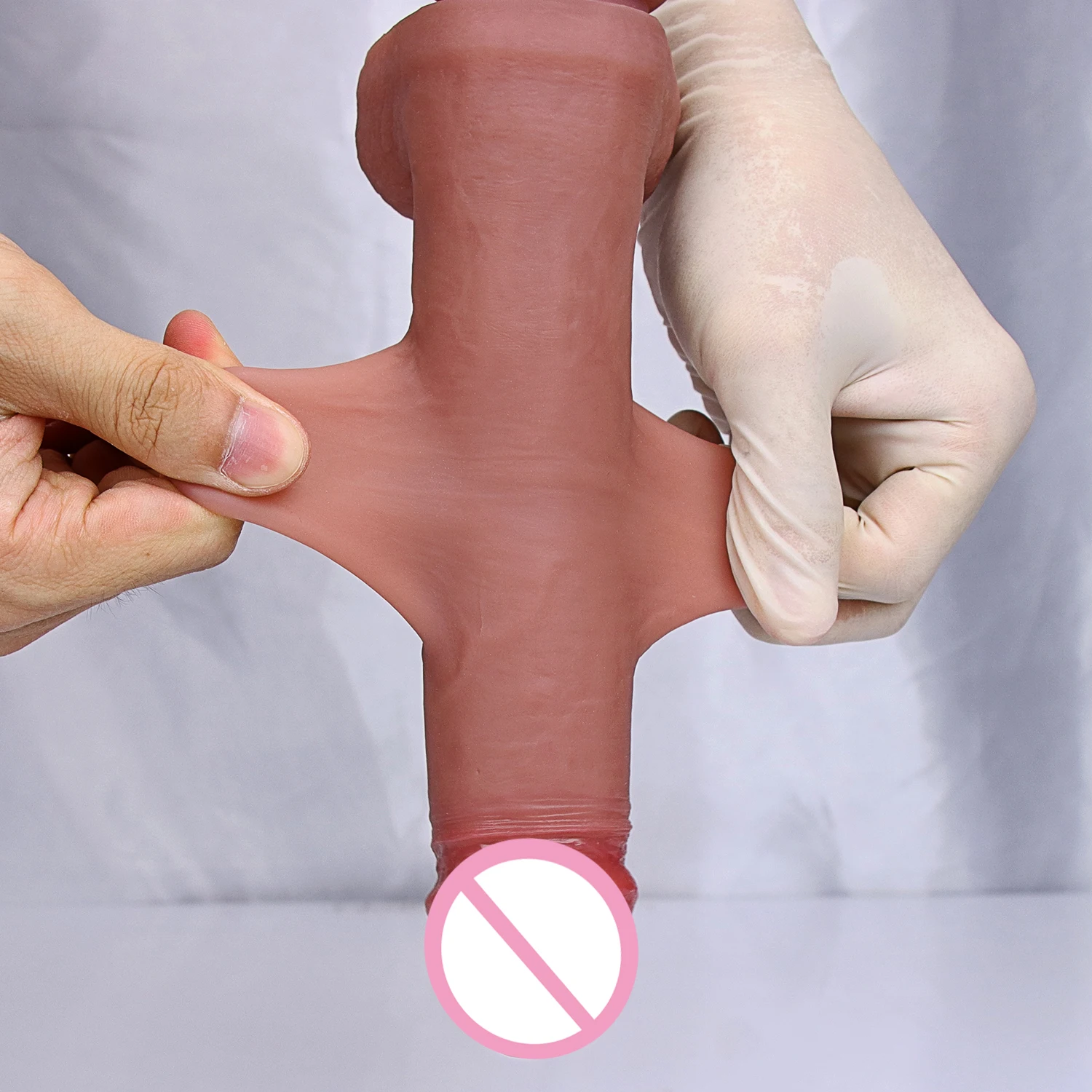 Sex Toys Male Sliding Foreskin Dildo Suction Cup Thick Cock Anal Adult Toy for Men Women Gay Double Silicone Penis