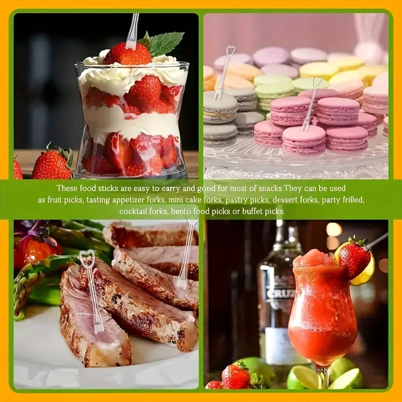 100/300pcs Elegant Heart-Shaped Disposable Forks for Party BBQ Sticks Picks Skewer Set Household Plastic Food Cake Fruit Fork