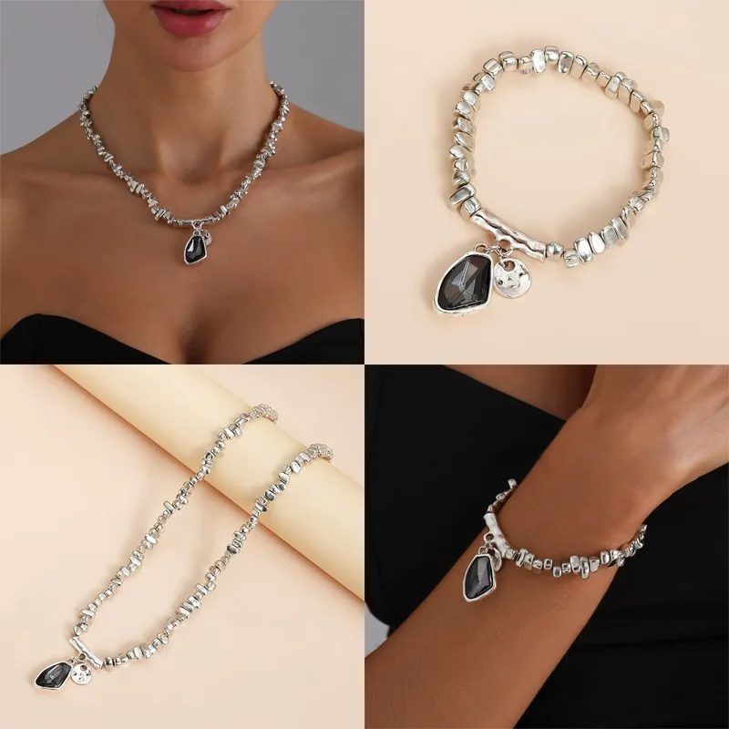 1Pc New Trendy Beads Choker Necklace For Women Elegant Black Irregular Pendant Necklace Bracelet For Wedding Party Jewelry Gift_voghion.com