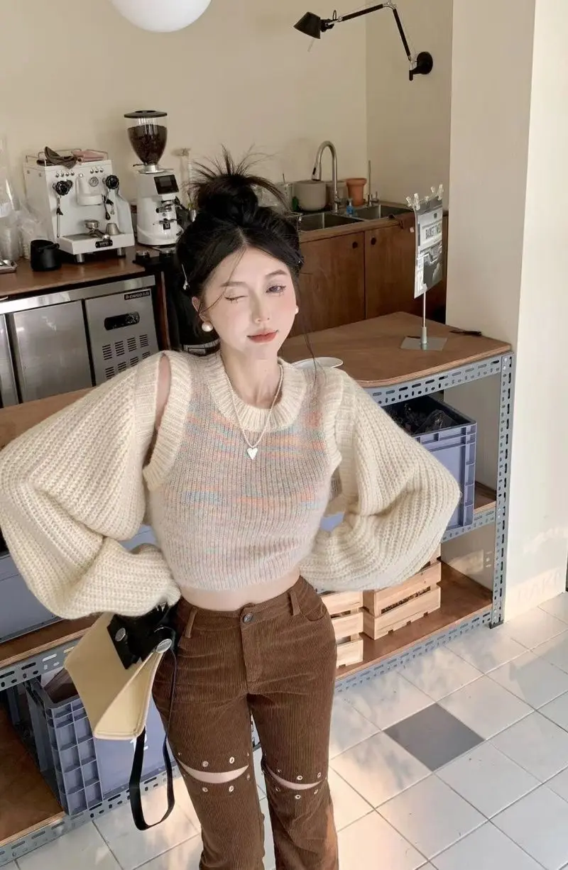 All Match Knit Two Pieces Set Cropped Cardigan + Sleeveless