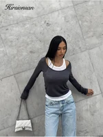 Hirsionsan Summer Casual Patchwork Skinny T-shirts Women Modal Soft Long Sleeve Tees 2025 New Cusual Female Aesthetic Tops - Image 2