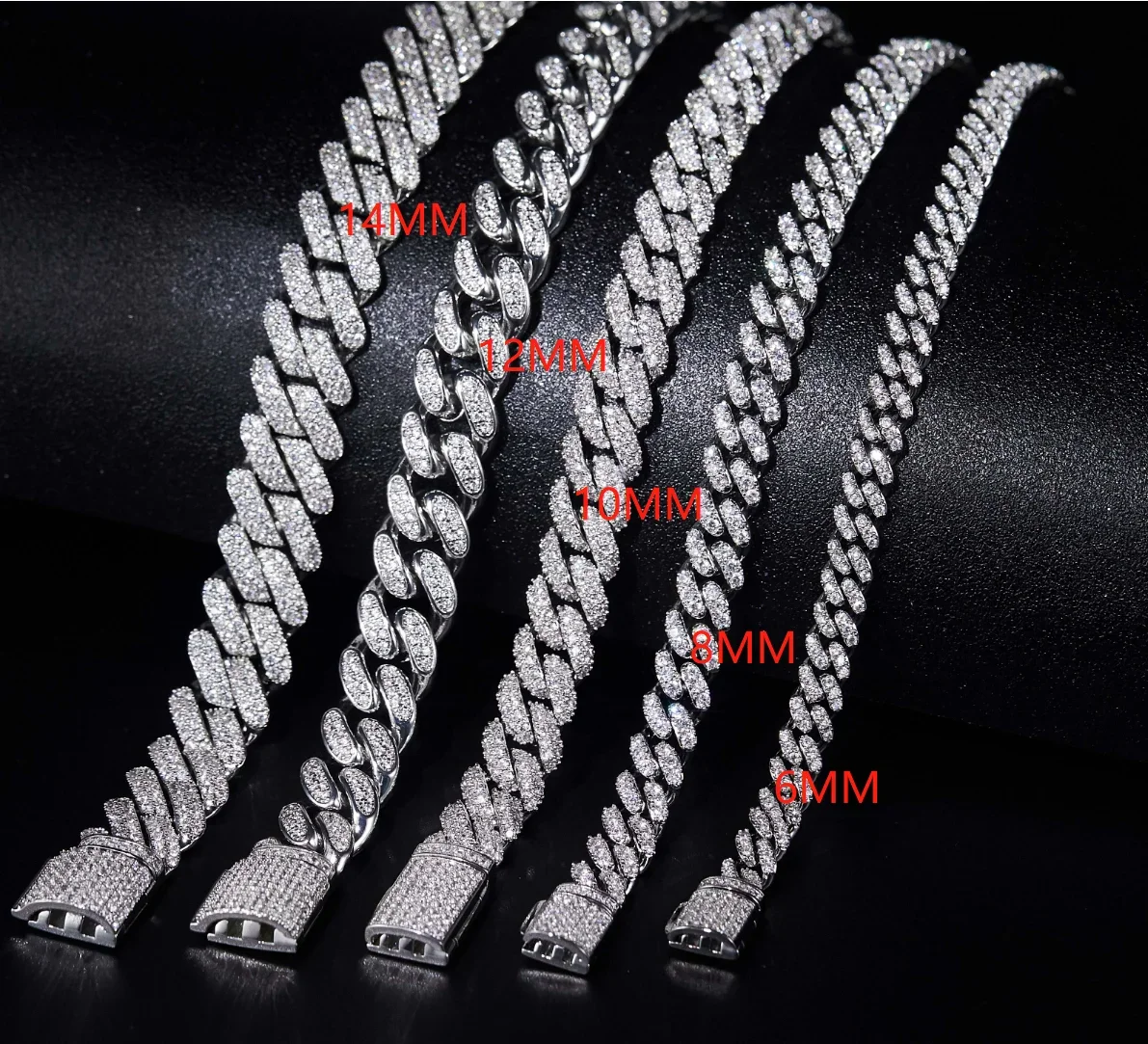 

Pirmiana Popular Fashion 14mm Moissanite Cuban Link Chain S925 Silver Miami Hip Hop Bracelet and Necklace Men Jewelry