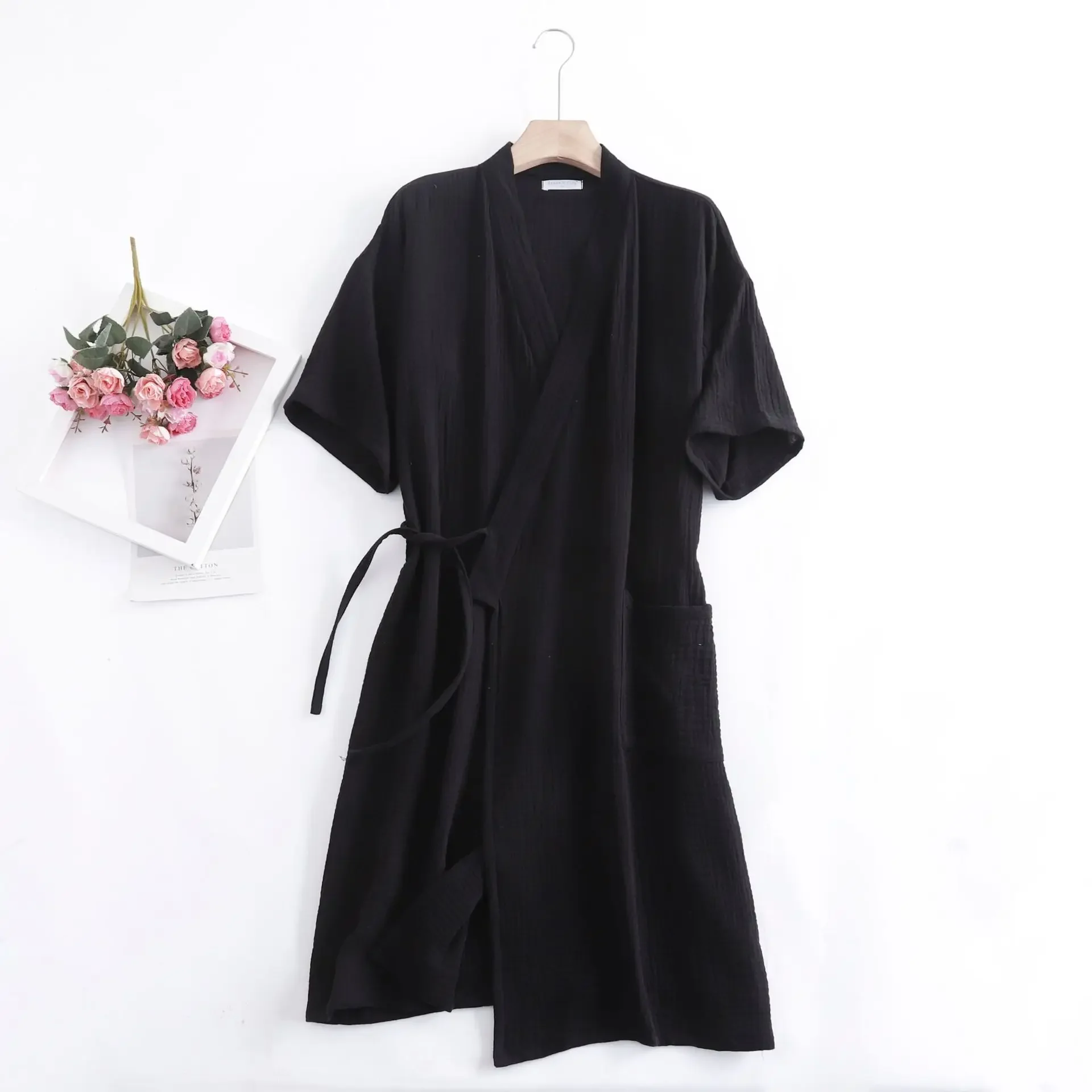 Women Dress Women Sleepwear Sleepwear Pajamas Cotton Bathrobe Summer Cotton Gauze Crepe Short Sleeve Robes For Women Men Solid Bathrobe Loose Soft Japanese-style Kimono Robe
