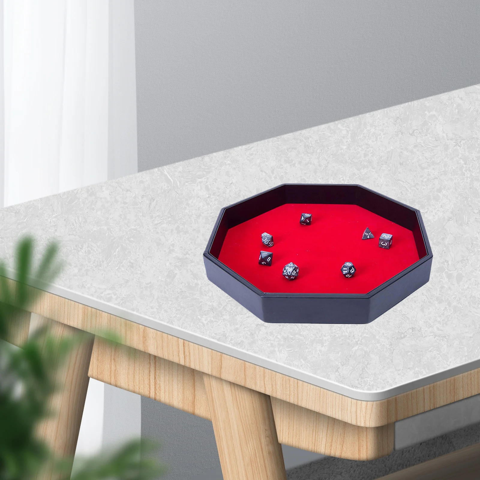 Octagonal Dice Tray Wooden/PU Dice Storage Box Board Game RPG Box Key Wallet Coin Tray Desktop Storage