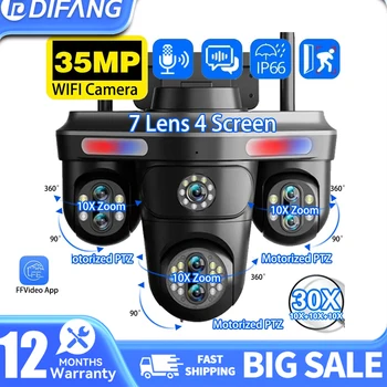 35MP 7 Lens 4 Screens Outdoor WiFi Security Camera Wireless 30X Zoom Three Rotating PTZ Auto Tracking Smart Home CCTV IP Camera