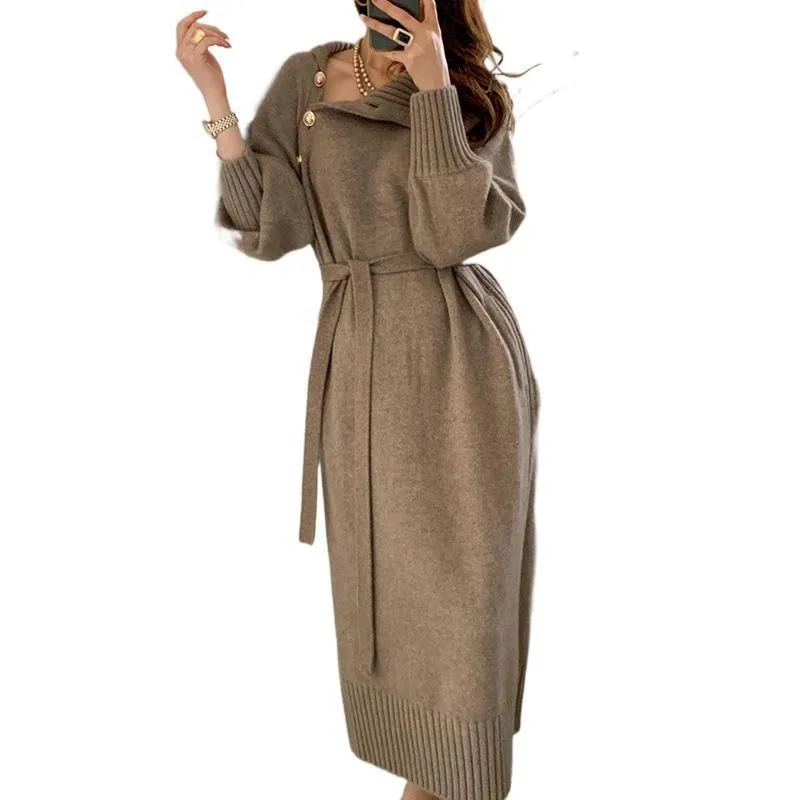 Women Autumn Winter Knitted Turtleneck Sweater Dress