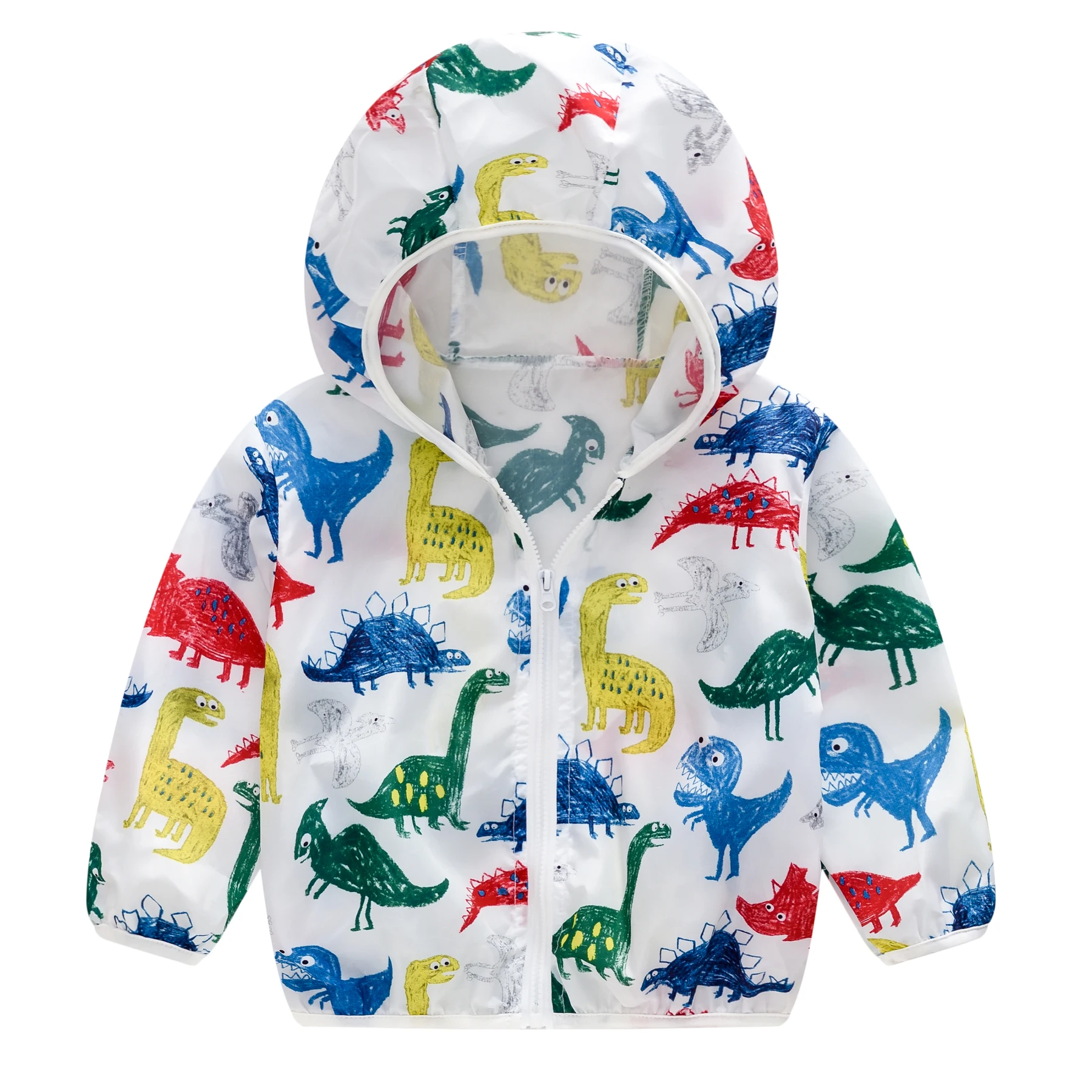 boys' Cartoon Handprint Hooded Windbreaker with Free Storage Bag Summer Sun-Safe Fun Kids Jacket