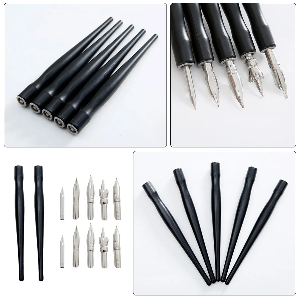 

2 Sets/12pcs Comic Pen Holder Dip Penholder Drawing Cartoon Handle Metal Supplies