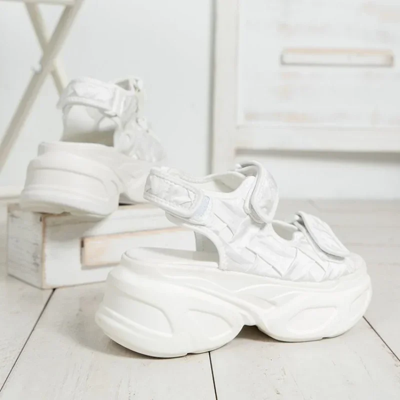 Sandals Solid Color Pine Cake Bottom Adhesive Open Large Size Fish Mouth Elevated Thick Sole Sandals for Women 2024