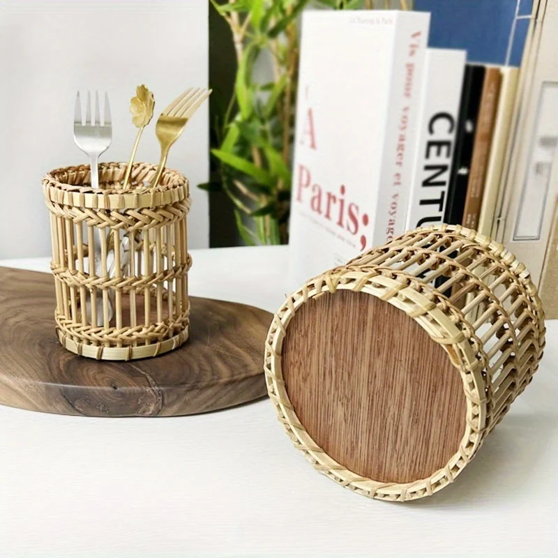 Elegant Hand-Woven Rattan Stationery Organizer - Ideal