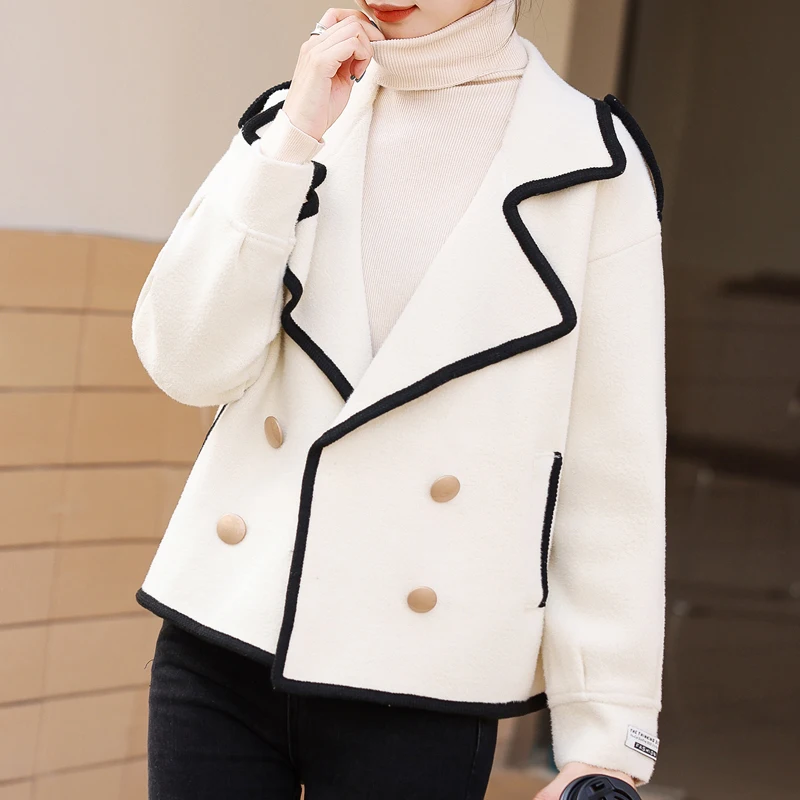 

Women's Plaid Wool Coat Imitation Mink Velvet Thickened Warm Short Jackets Woolen Coat Ladies Korea Winter Jackets Loose Coats