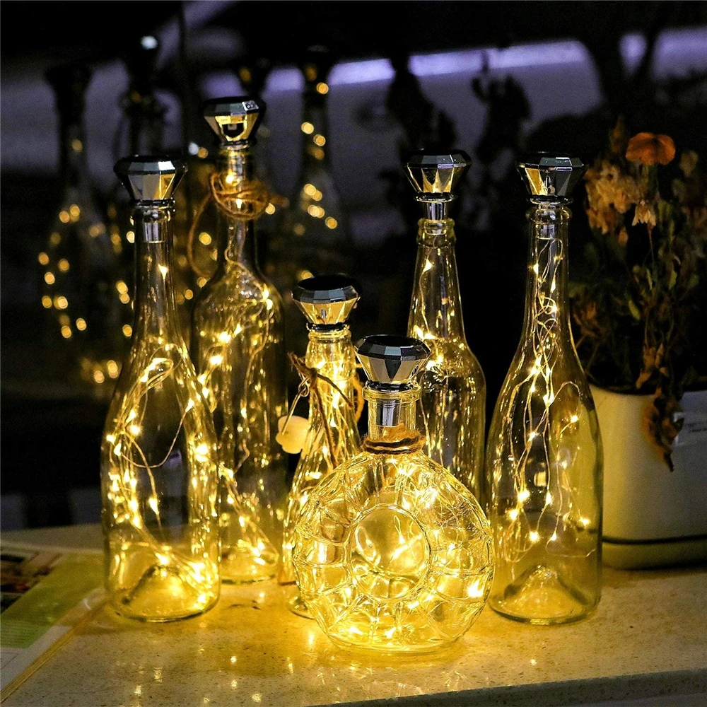 2022 Updated Solar Wine Bottle Lights 2M 20 LED Copper Wire Fairy Garland String Lights for Xmas Wedding Party Decor 4/8/10 Pack solar stake lights