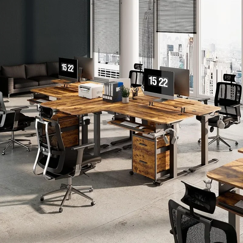 With Keyboard Tray, 61 "L-shaped Electric Adjustable Height Desk, Standing LED with Display, Dual Motor 5