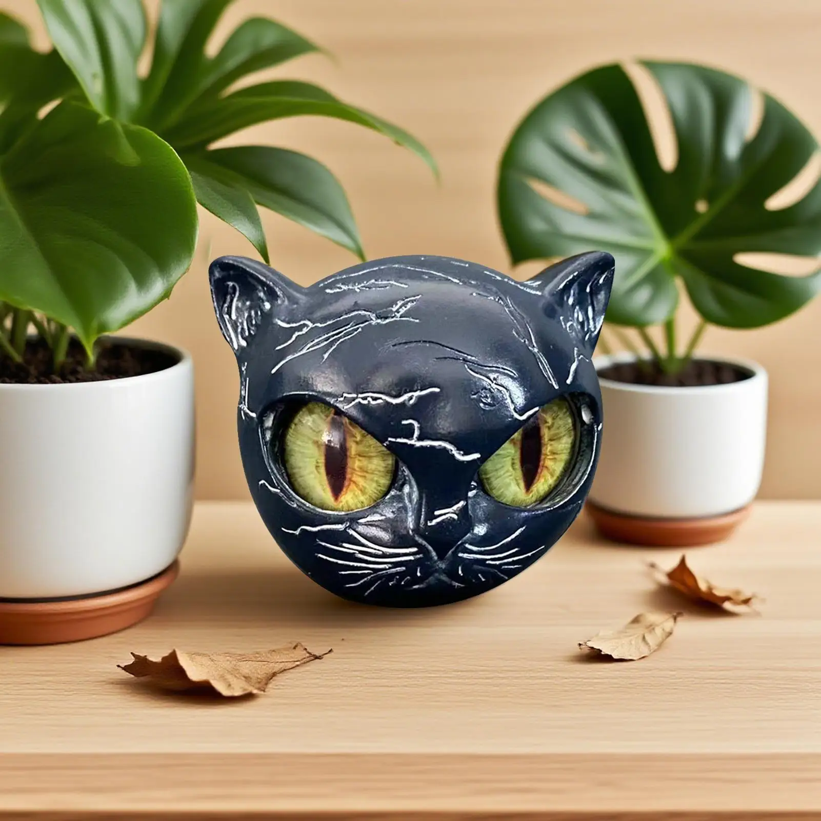 Luxury Black Cat Stone Sculpture Creative Mini Resin Cat Head Desktop Decorations Marble Texture Cat Stone Gifts For Cat Lovers