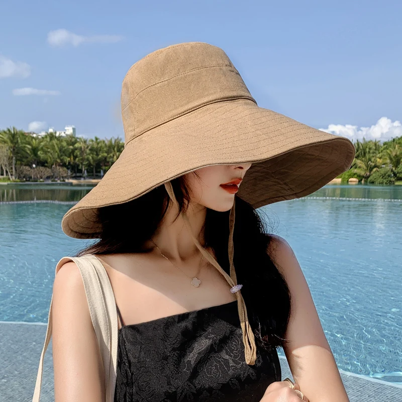 Japan and South Korea Big Brim Hat Women's Spring and Summer Foldable  Travel Sun Hat Sun Hat Solid Color Casual Fisherman Hat