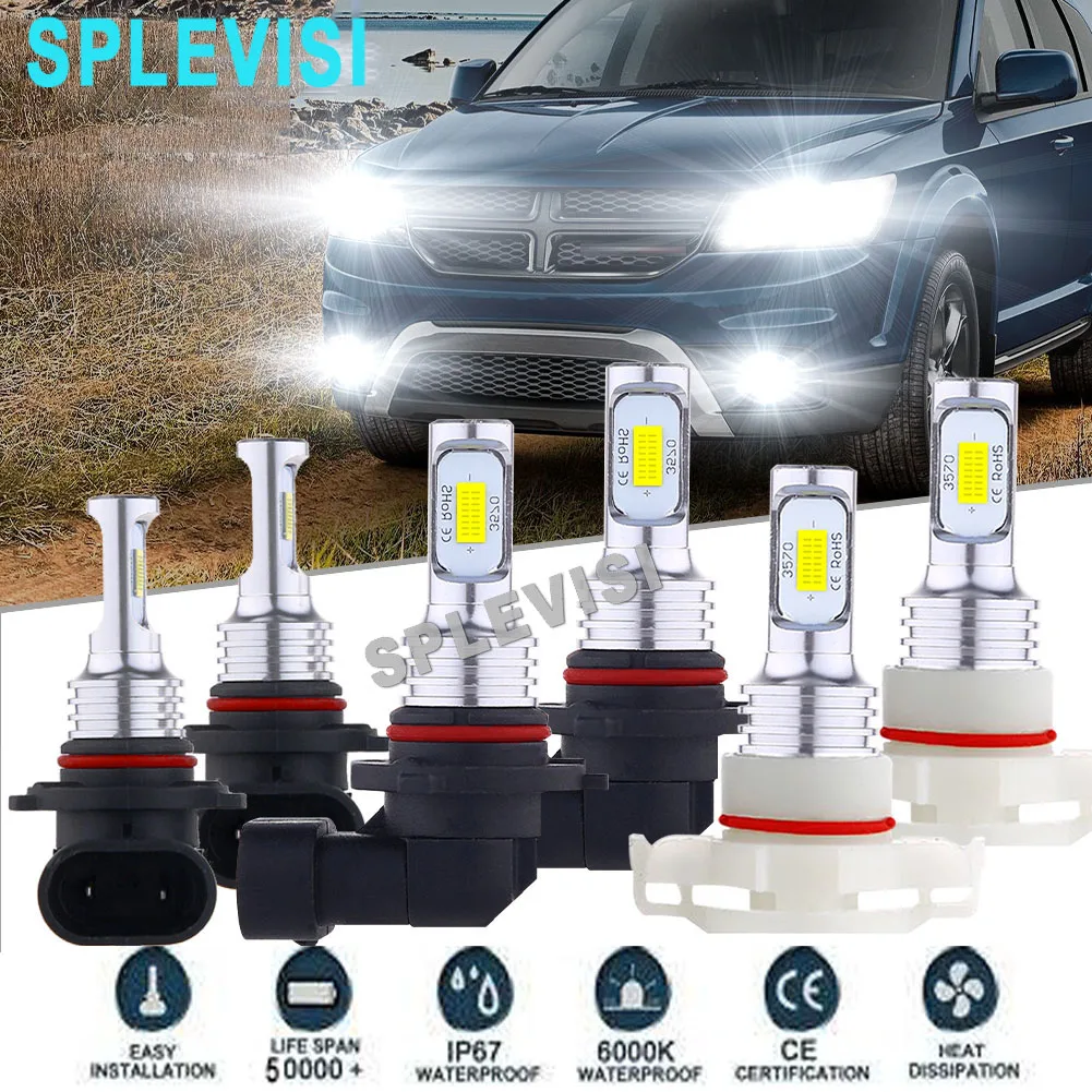 

LED Headlight Fog Light Hi Low Beam Bulbs White car lights For Dodge Journey 2010 2011 2012 2013 2014 2015 2016 2017 2018 2019