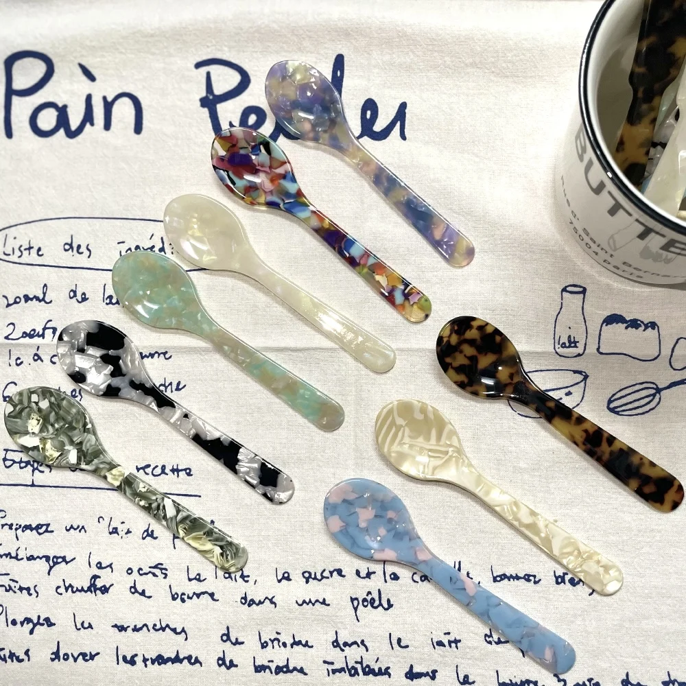 Description Picture 6 of item11CM Colorful Acrylic Ice Spoon Cream Coffee Caviar Spoon Stirring Spoons Dessert Spoon Teaspoon Crafts Kitchen Tool Tableware