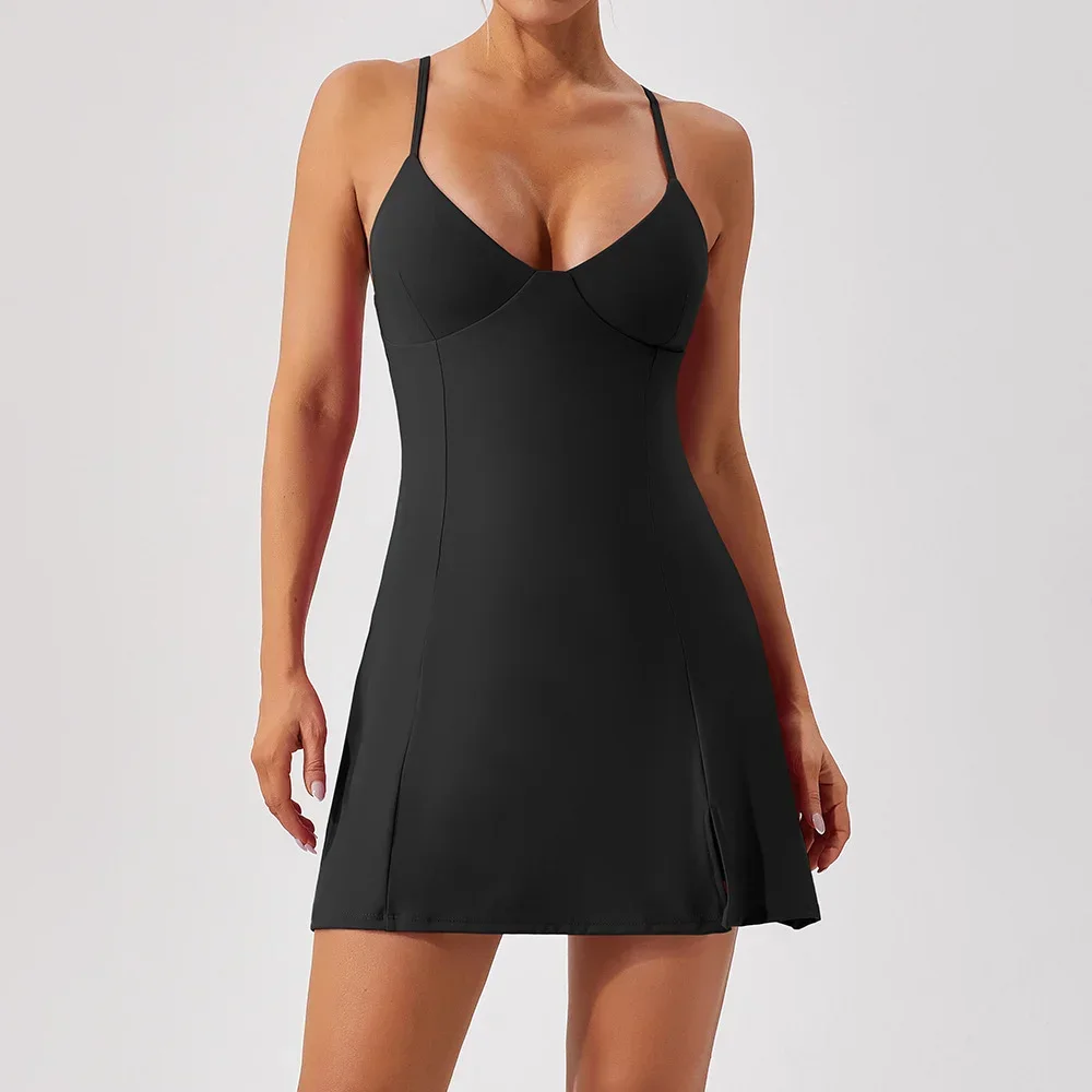 Women's One Piece Tennis Dress Quick-Drying Breathable Fitness Casual Sports Golf Badminton Running Dress with Pad Yoga Clothing
