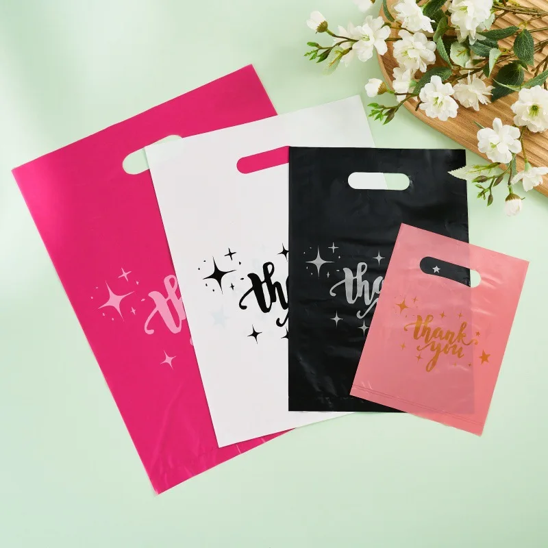 30/50/100PCS plastic thank-you bags with handles, small commercial shopping bags, gift bags, retail boutiques, clothing stores 1
