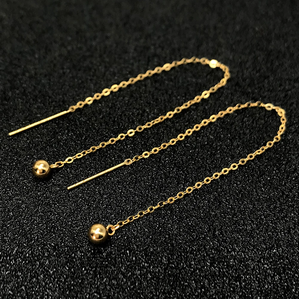 Au750 Fine Jewelry Pure 18K Yellow Gold Earrings For Women Wedding Engagement 100% Geniune 18 Karat Smooth Beads For Girl Ear - 5