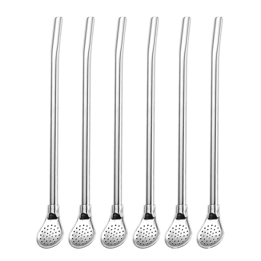 304 Stainless Steel Drinking Straw Spoon Tea Filter Tea Straws Gourd Washable Tools Kitchen Bar Kitchen Spoon Brush
