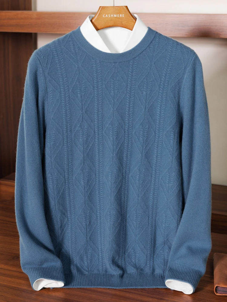 Men's Sweater New Fashion Autumn Winter 100% Cashmere Round Collar Long Sleeve Pullover Casual Plus Size Tops Warm Knit Shirt