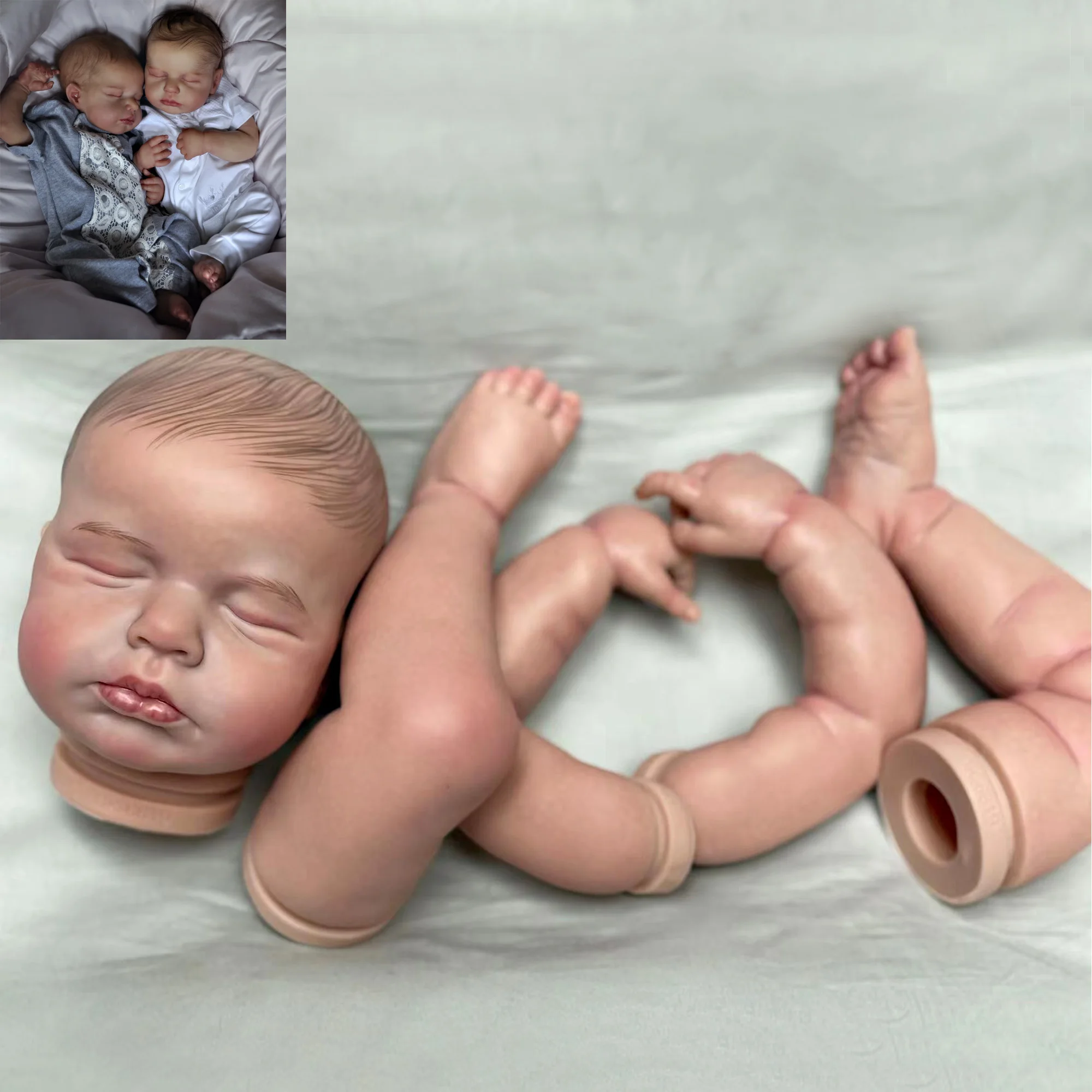 Anjo Doll 50CM Bebe Reborn Kits Loulou And Levi Handmade Painted Sleeping Reborn Doll Vinyl DIY Blank Unassembled Kit Toy Boneca