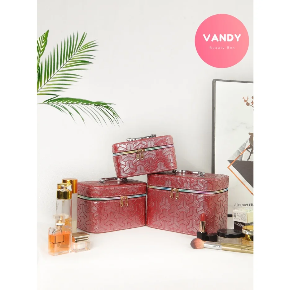 Vandy 2022 Brown Striped Cosmetic Case Bags for Makeup GirlsTrendy Bag Home Travel Must-Have Storage Accessories Female Make Up |