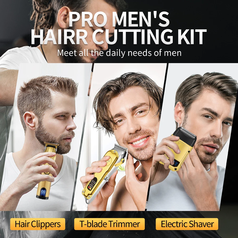 WAIKIL Professional Men's Electric Hair Clipper Three In One Shaver Oil Head Electric Push Shear USB Rechargeable Carving Shear 6