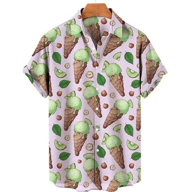 thumbnail image 1 of Camisas de helado divertidas con estampado 3D para hombre, camisas de playa de talla grande de manga corta de verano, blusas hawaianas con solapa para vacaciones, ropa para hombre, 1 of 5