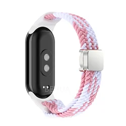 Braided Nylon Elastic Weave Smart Watch Band Strap in Multicolor - Miband 4 3 (S Pink White)