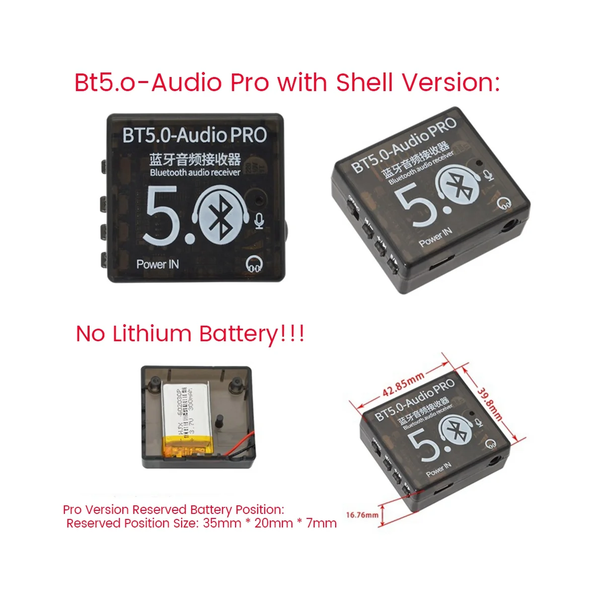 BT5.0 PRO Audio Module+Case MP3 Audio Decoder Board with Mic Lossless Car Speaker Audio Amplifier DIY Audio Receiver