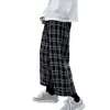 Autumn Men Pants Plaid Streetwear Wide Leg Elastic Waist Loose Sports Pants Trousers Checkered Wide Leg Pants for Travel 5