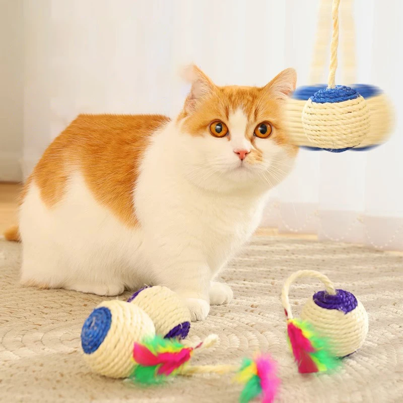 

New 1Pcs Cat Toy Sisal Scratching Ball Training Interactive Toy for Kitten Pet Cat Supplies Feather Toy Cat Toys Interactive