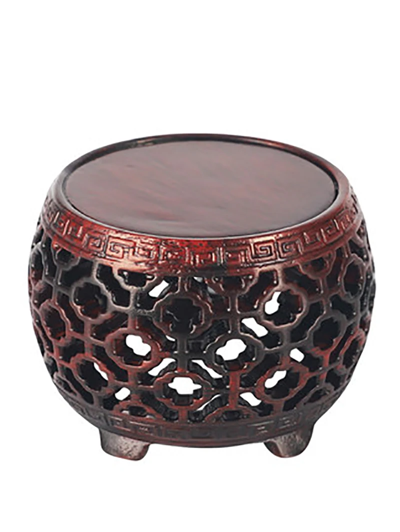 Round Shape Wooden Pedestal Display Stand, Hollow Out Handicraft, Decorative Base for Craft Teapot Plants, Ornaments Display