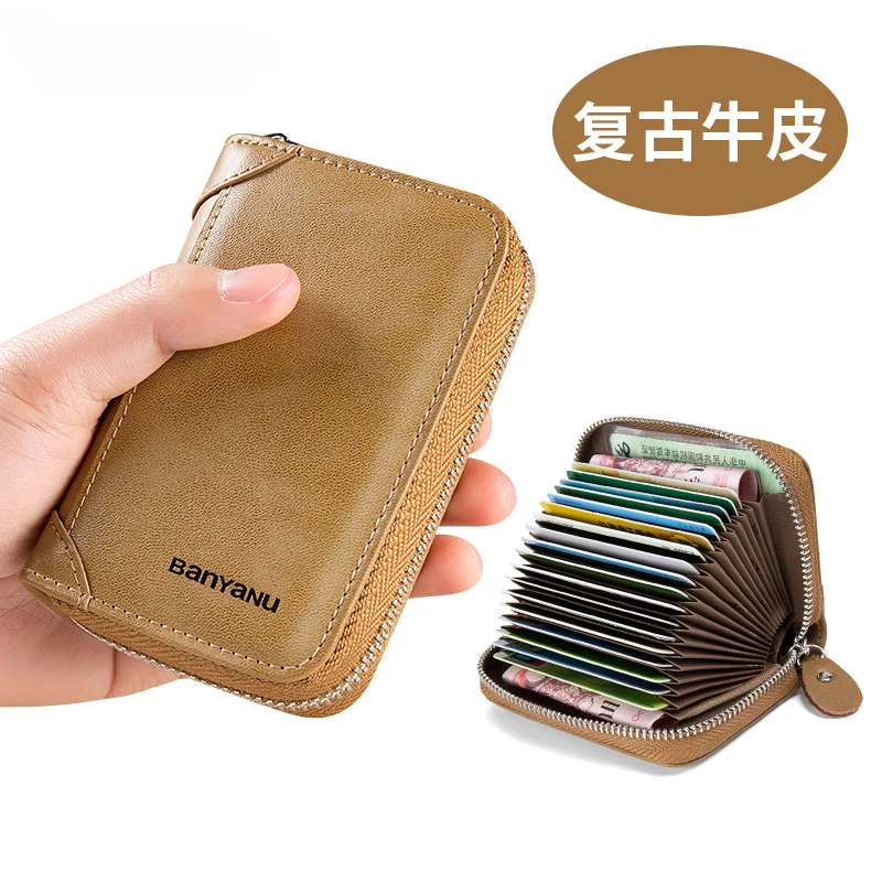 

Genuine Leather 20 Slots Bits Card Holder Bag RFID Pocket Case Women Men Credit ID Card Organizer Leather Cardholder Wallet 2023