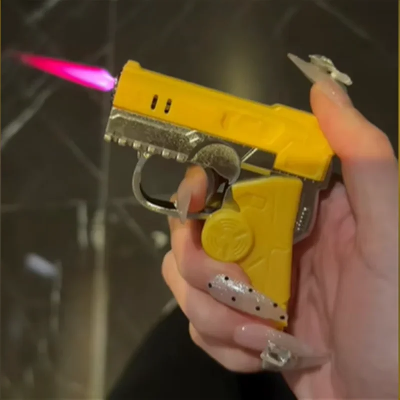 Windproof Deformable Gun Gyroscopic Lighter Butane Inflatable Portable Pink Flame Lighter Cigarette Accessories Men's Gift