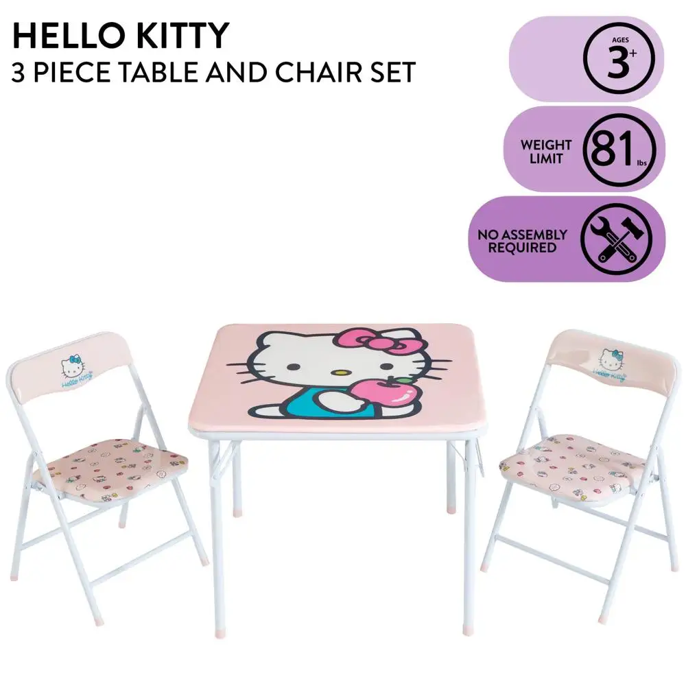 Kids 3-Piece Table Chairs Set Playroom Bedroom Durable PVC Metal Sturdy Construction Adorable Design Imagination Creativity Ages 3