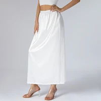 Elastic Waist Inner Lining Midi Skirt Women Solid Color Satin Half Slip Underskirt Long Underskirt for Ladies White/Black/Yellow - Image 3