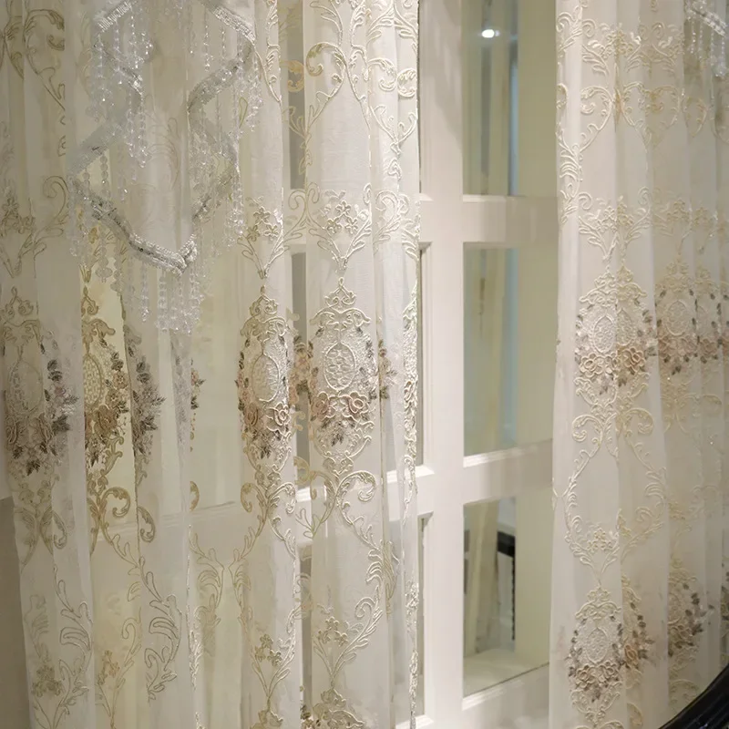 

European Embroidered White Tulle Sheer Curtains for Living Room Bedroom Dining Elegant Window Decor Luxury Blackout Jacquard