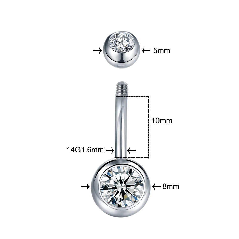 ANNEAU DE PIERCING,Rose GoldPiercing de nombril en or pour femmes, 1 pièce, boule ronde en